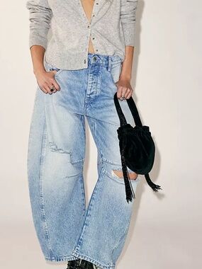 We The Free Good Luck High Rise Cropped Wide Leg Barrel Jeans